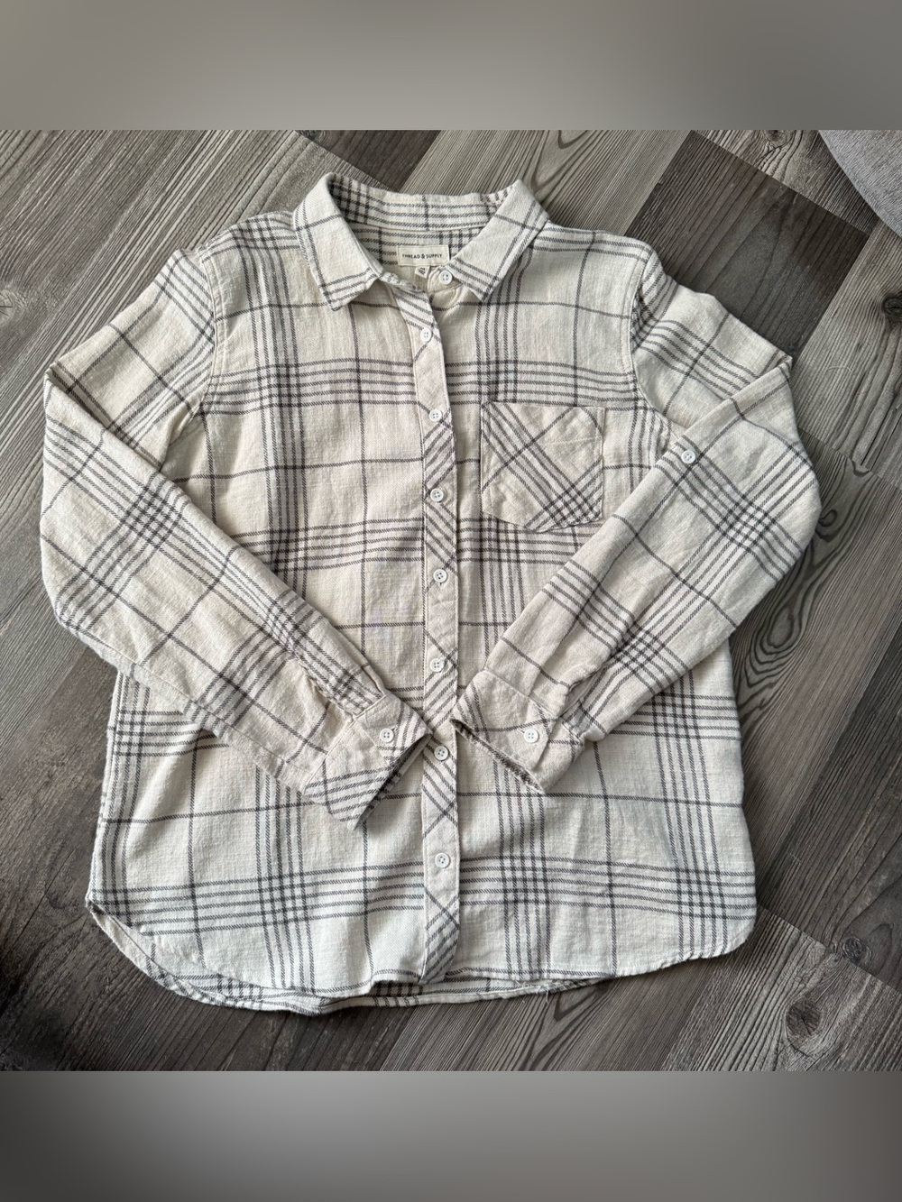 Thread & Supply Cream Plaid Button-Down Shirt